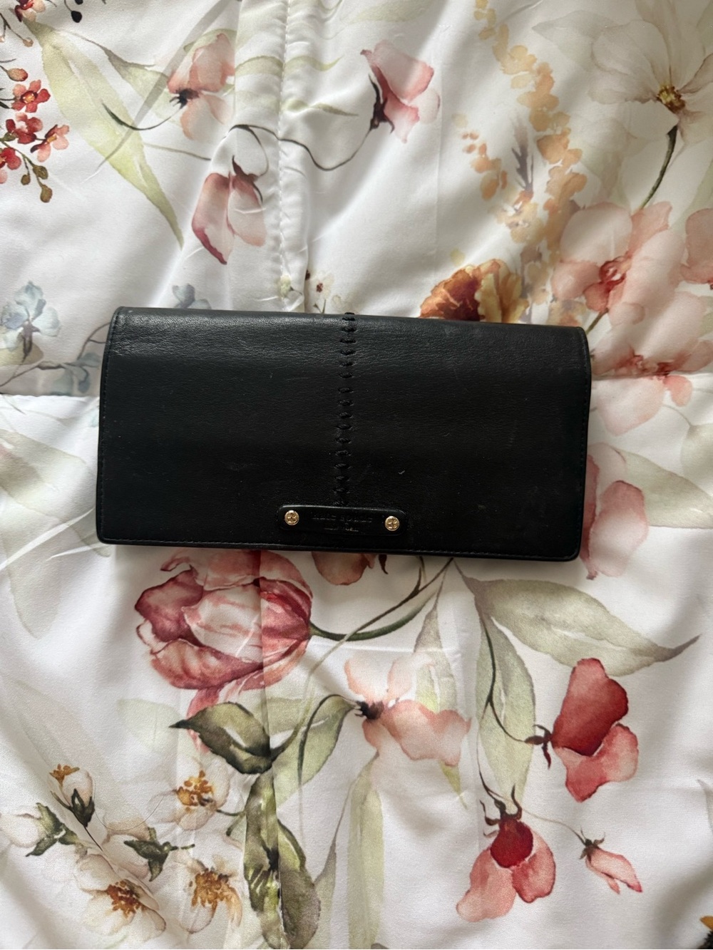 kate spade Black Leather Continental Wallet with Gold Plaque
